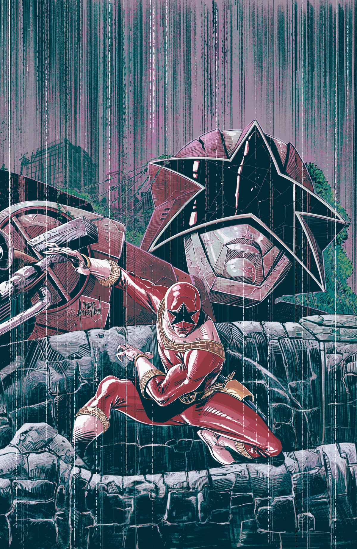 Power Rangers Green #3 A Main (Dressed, Harris) - C Tommy Oliver Card Stock Connecting Variant (Full Art, Mooneyham)
